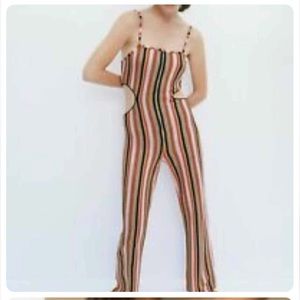NWT Zara size Large multi coloured striped jumpsuit with side cutouts